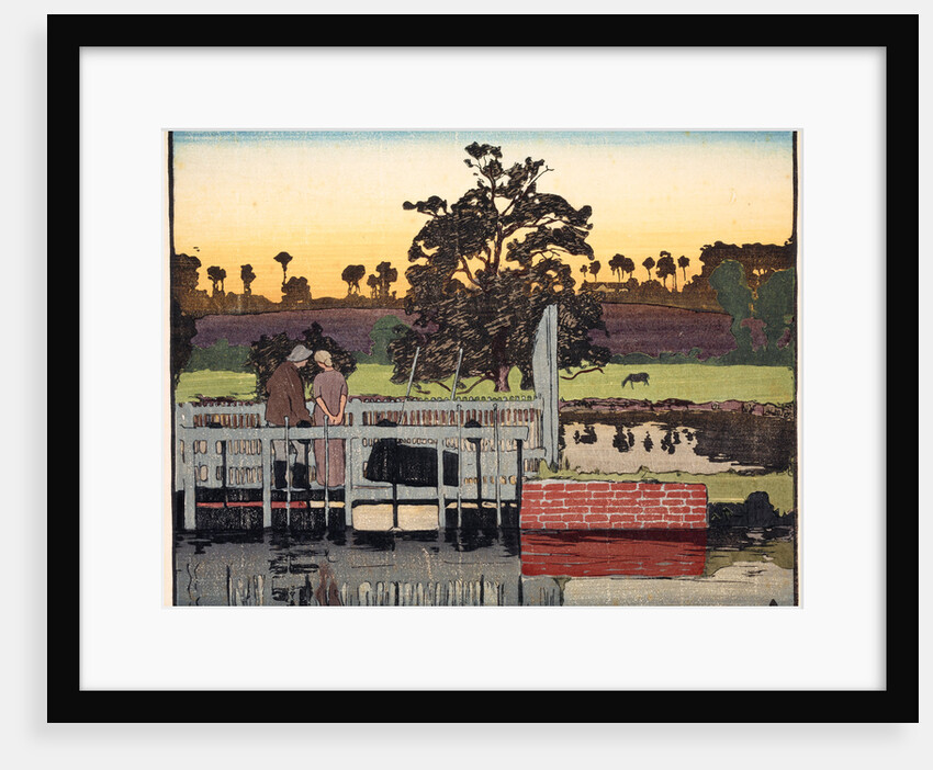 Canal Landscape with Two Figures by Frank Morley Fletcher